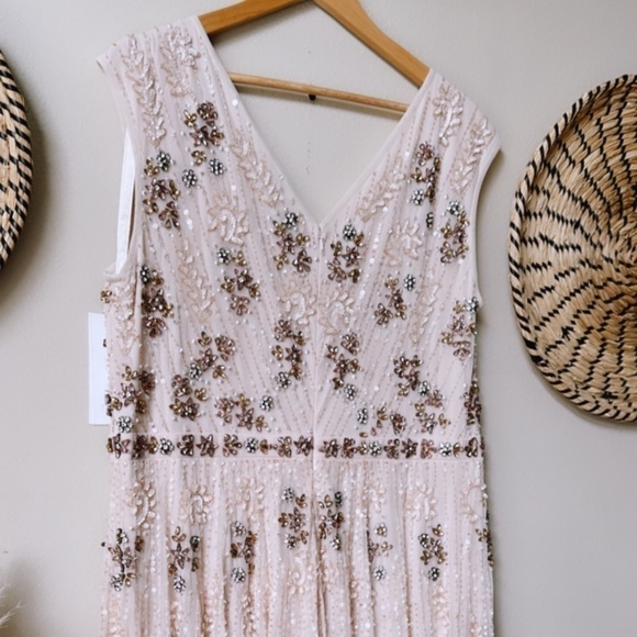 NWT Mac Duggal 93575 Embellished Wrap Over Cap Sleeve A-Line Gown Blush Size 18 - Picture 13 of 16